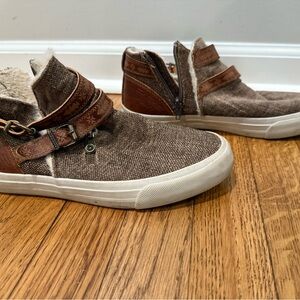 Casual Brown High-Top Sneakers with Straps